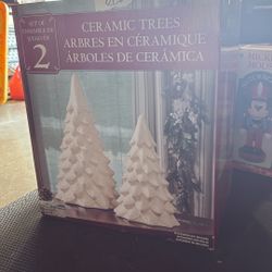 White Ceramic Trees Set Of 2
