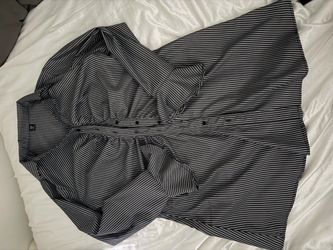 (SHEIN )Grey and White Striped Button-Up Dress