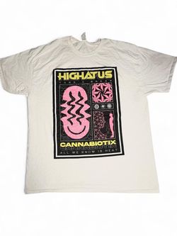 Highatus CBX Cannabiotix “All we know is heat” psychedelic trippy Limited Edition Cannabis 420 Merch black tee - size XL #streetwear #y2k white cotton