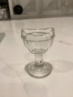 Vintage Clear Pressed Glass EyeWash Cup 8 Panel Embedded M on the Bottom 2.25”T