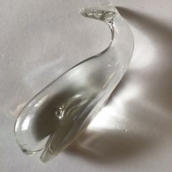 Glass Art: Clear Glass Whale Paperweight 