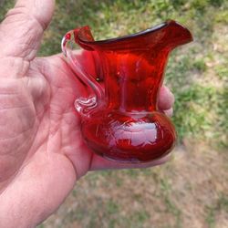 Vintage Ruby Red Crackle Glass 