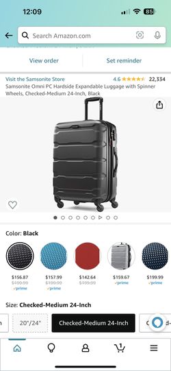 Samsonite Omni PC Hardside Expandable Luggage with Spinner Wheels, Checked-Medium 24-Inch, Black