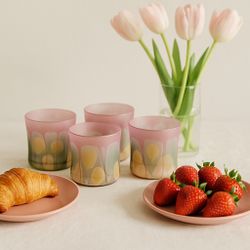 Rueven Glass 1990s Set Of 4 Nouveau Frosted Satin Pink Watercolor Tumblers