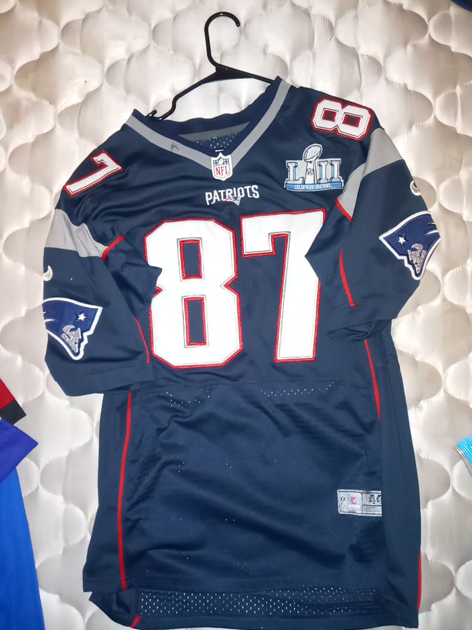 A Patriots Gronkowski football jersey