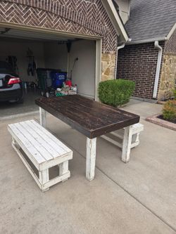 Rustic Farmhouse Dining Table with Two Benches