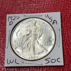 1920-D Walking Liberty 50C Antique Restrike Coin