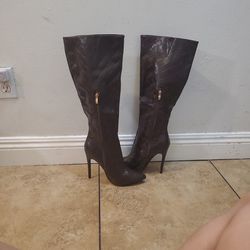 Chocolate Brown Leather Boots 