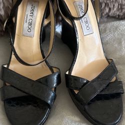 Jimmy Choo Blk Leather Wedge Heels Size 9