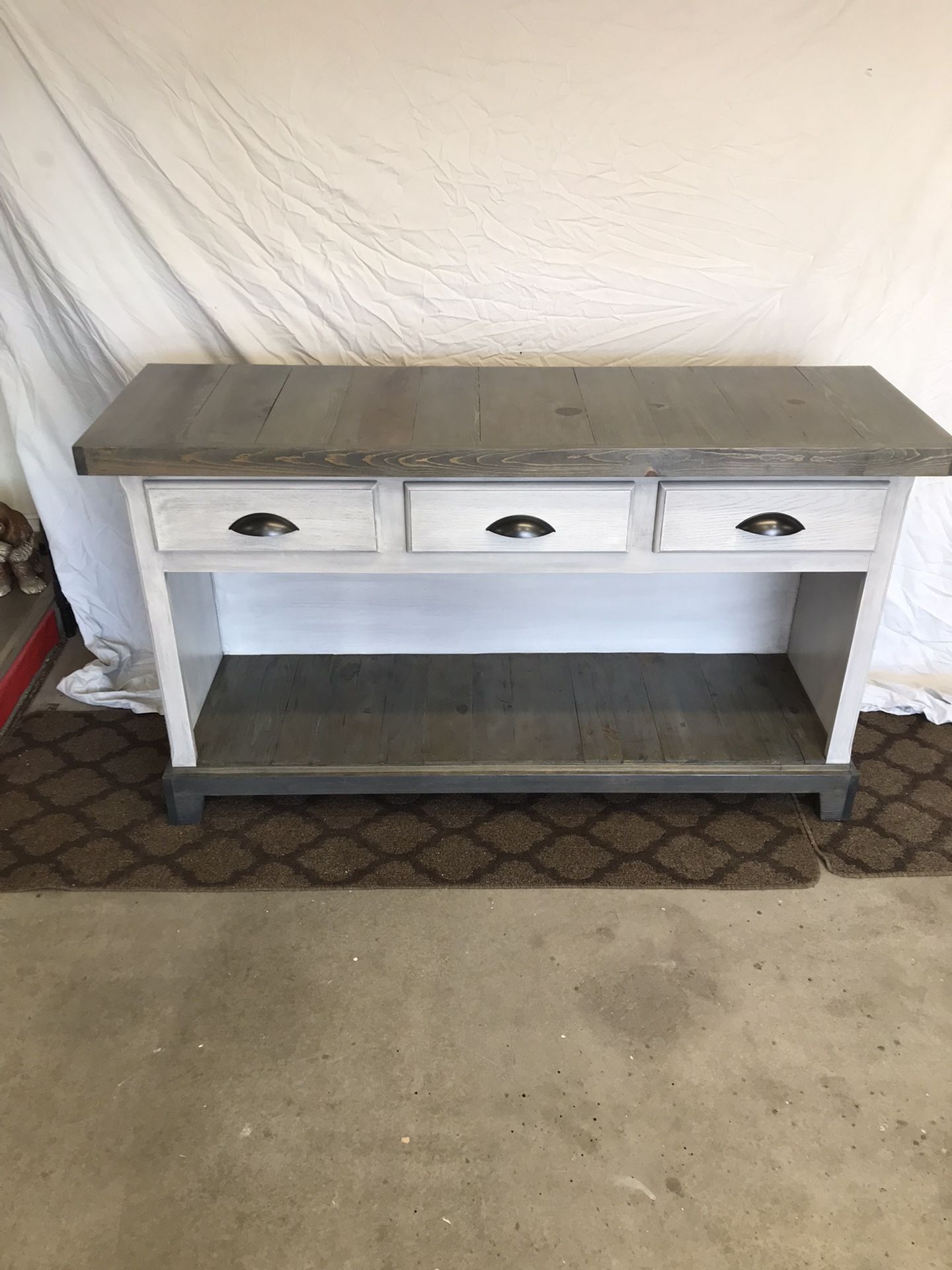 Buffet Hallway Hutch Furniture Farmhouse Vintage Led Lights With Remote Dark Gray Top And Bottom Cabinet Lite Gray Open Storage