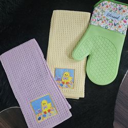 Easter Kitchen Towels and Blessed Oven Mitt