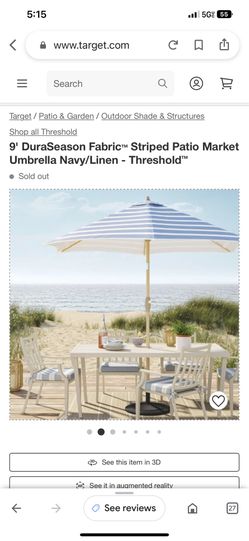 9' DuraSeason Fabric Striped Patio Market Umbrella Navy/Linen - Threshold™
