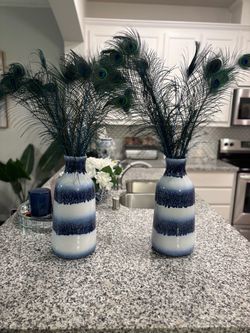 Blue and White Ceramic Vase Set of 2 !