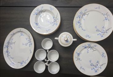 Baby blue/ white with gold trim China set