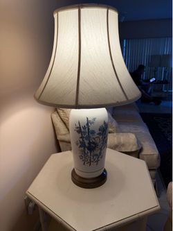 Table Lamp White with Light Blue Floral Design