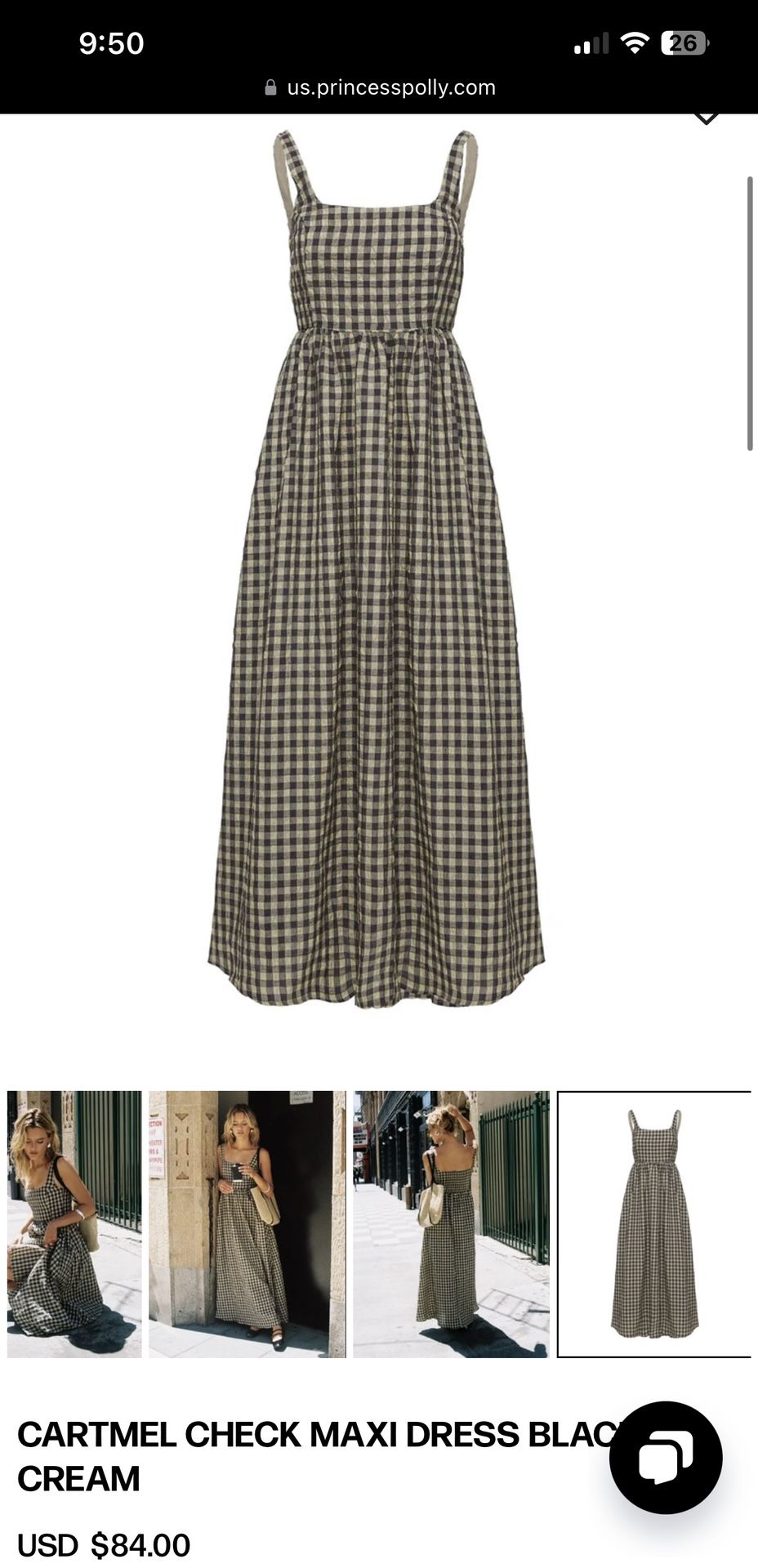 CARTMEL CHECK MAXI DRESS BLACK/CREAM