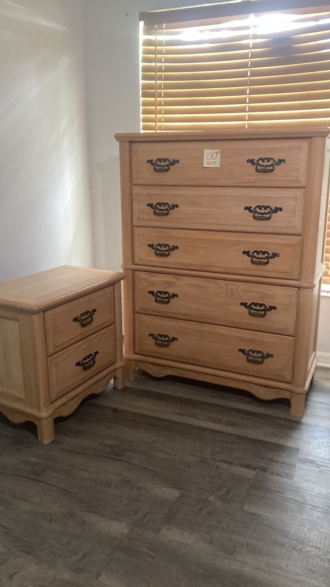 Heavy wood dresser with end table