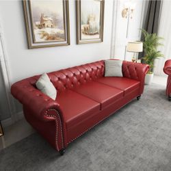 3-Seater Faux Leather Chesterfield
