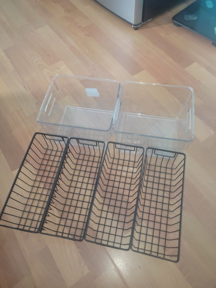 Clear Storage Bins & Metal Drawer Organizers | Closet / Pantry / Kitchen Set