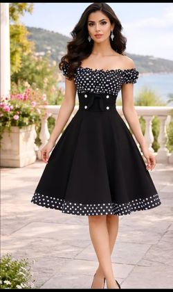 Large new black polka dot dress