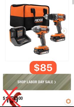 RIDGID 18V Cordless 2-Tool Combo Kit with Drill! Driver, Impact Driver, (2) 2.0 Ah Batteries, and Charger