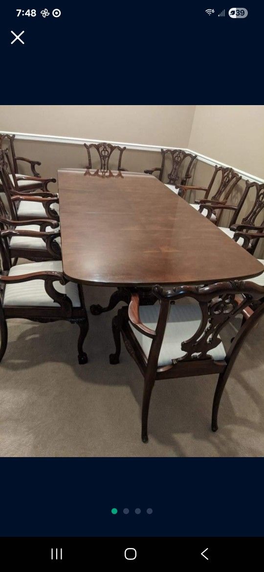 Henredon Georgian Two Pedestal Mahogany Dining Table With Ball and Claw Foot