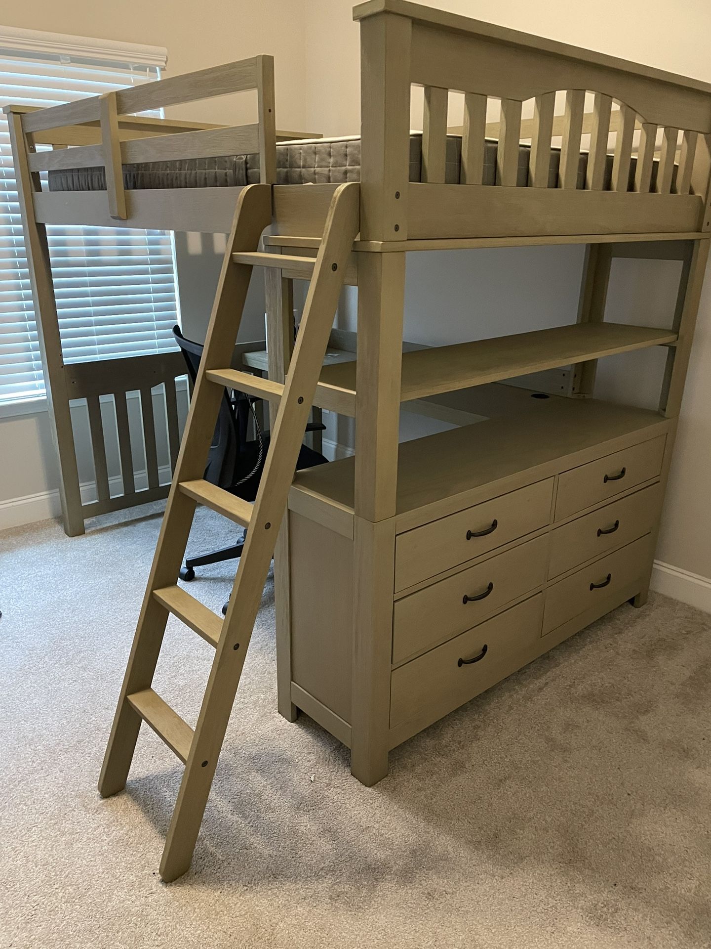 Full Size- Loft Bed With Ladder Storage And Mattress