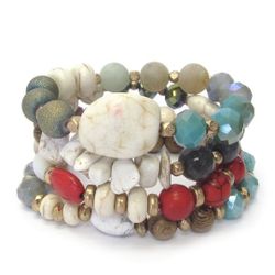 *SALE PRICE* Semi Precious Stone and Mix Bead Stretch Bracelet Set *See My Other 600 Items*