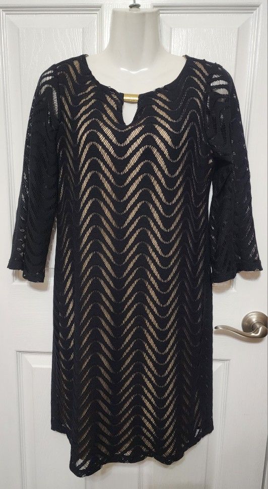 Black See Through Beige Dress Sz S Casual Elegant Emma & Michelle