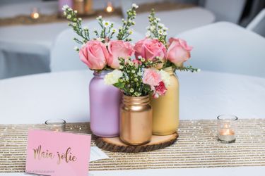 Mason Jars Flower Arrangements Wedding Events Spray Painted Yellow Gold Pink BULK 9 of each available FLOWERS NOT INCLUDED