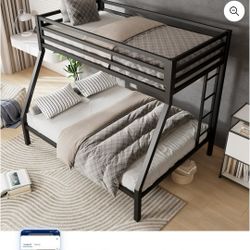 Metal Twin over Full Bunk Bed for Teens and Adults,Space-Saving/Noise Reduced/No Box Spring Needed, Black