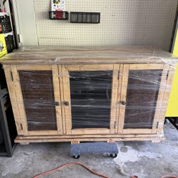 Solid Wood Credenza, Natural Finish 