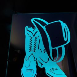 Cowboy Boots. And. Hat. Etched lighted Mirror 