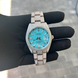 Rolex Datejust 41 41mm diamond set Tiffany blue dial iced out bussdown 126300 box and card