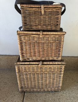Set of 3 Wicker Basket Chests
