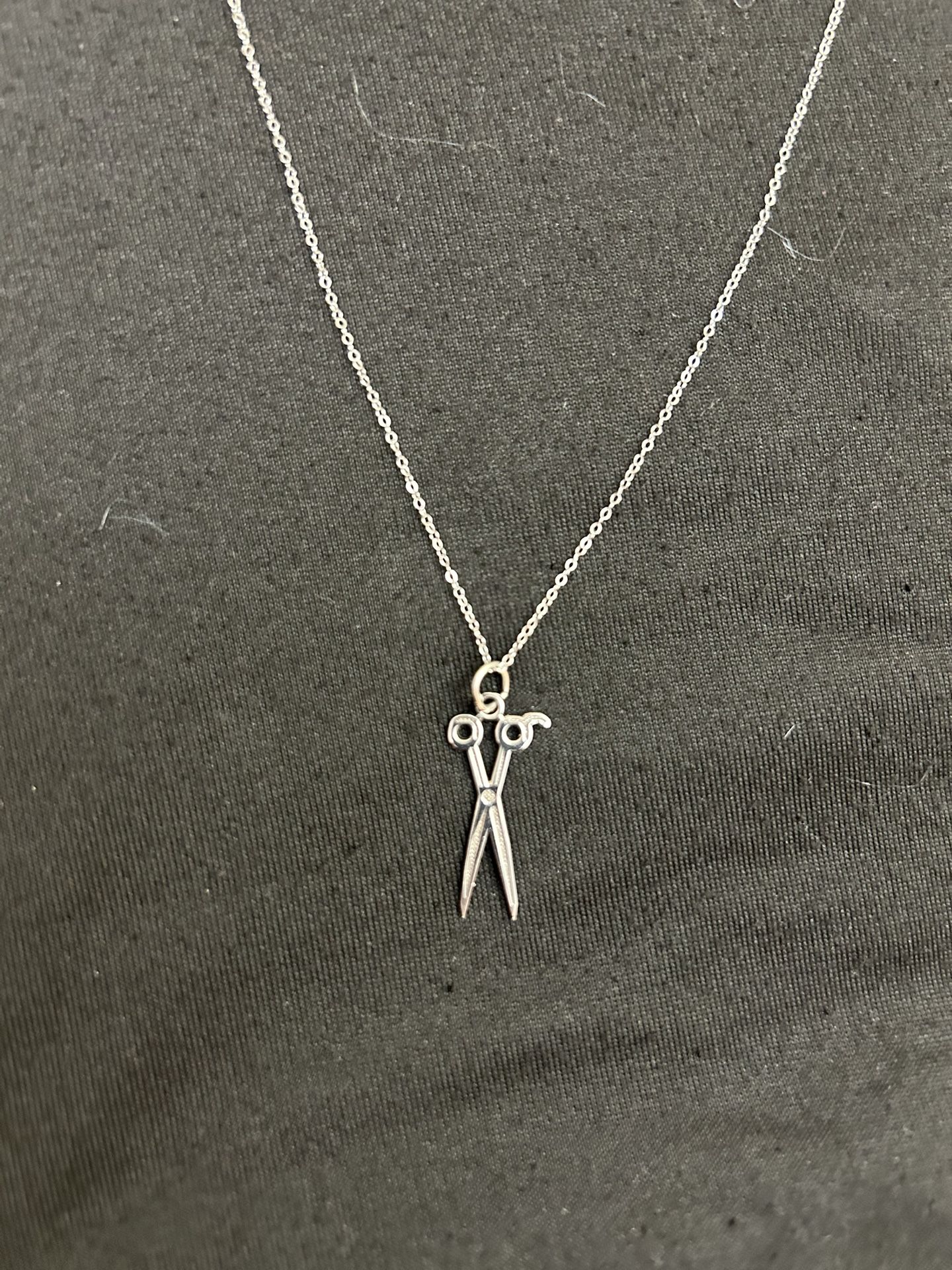 Scissor Pendant with chain 14k White Gold Both