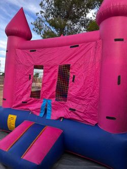 Pink and Blue Inflatable Castle Bounce House