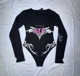 Civil Regime Pink Authority Pookie's LS Bodysuit Black Tribal Cybery2k Med NWT
