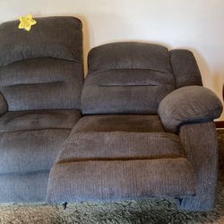 Loveseat Gray Fabric Electric Recliner W/USB Ports