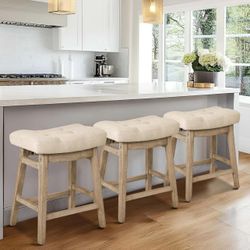Counter Height Bar Stools Set of 3 for Kitchen Counter Farmhouse Modern Barstools with Upholstered
