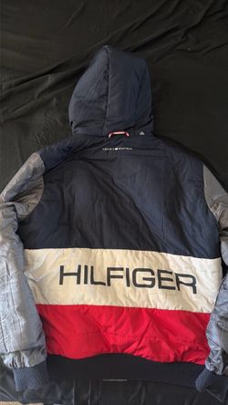 Size Large : Tommy Hilfiger Grey Zip-Up Hooded Jacket - Reversible jacket — Size Large (L)