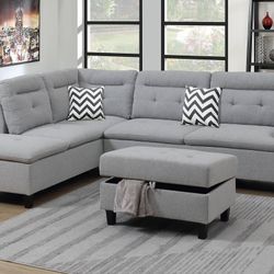 Grey Sectional Sofa & Storage Ottoman