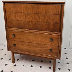 beautiful MCM vintage Dixie brand walnut 4 drawer high boy dresser with original hardware and Others