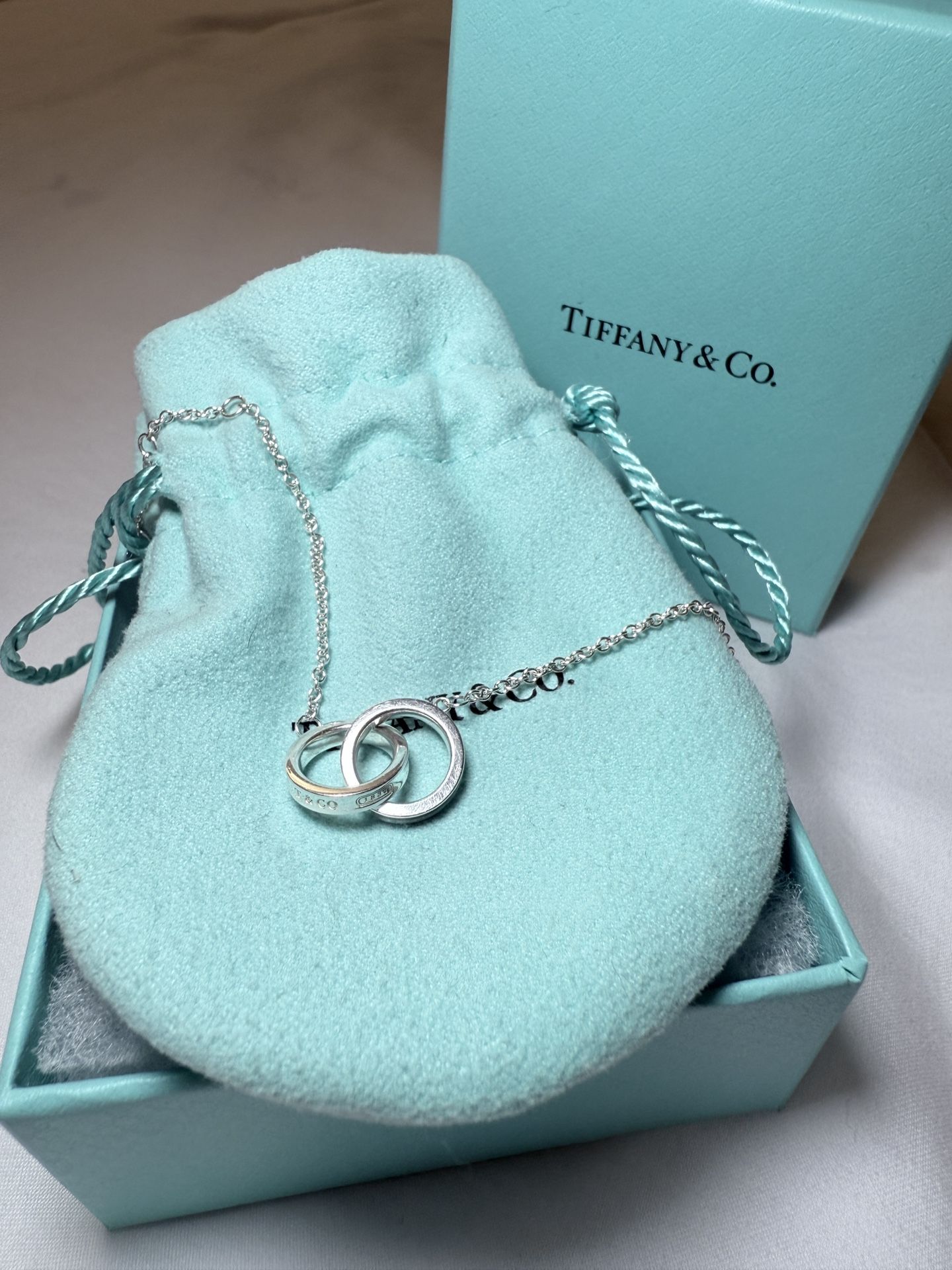 Tiffany & Co. Sterling Silver 1837 Interlocking Circles Bracelet in Pouch & Box