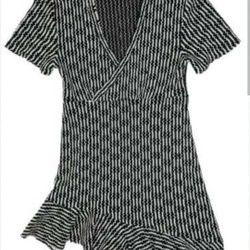 Zara WB Collections Women's Dress Med Crochet Knit Green White Ruffle Asymmetric XL 