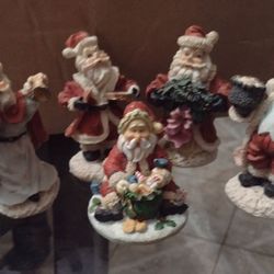 Set Of Five Small 5" Santa Claus Figurines