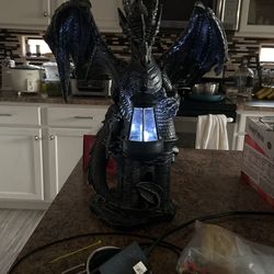 Gothic Dragon Guardian of Styx Castle Gate Statue with Solar LED