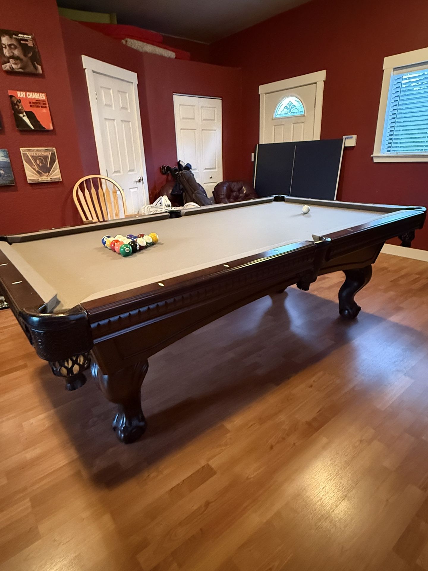Beautiful Wood 8ft Slate Pool Table with Accessories + Ping-Pong Top