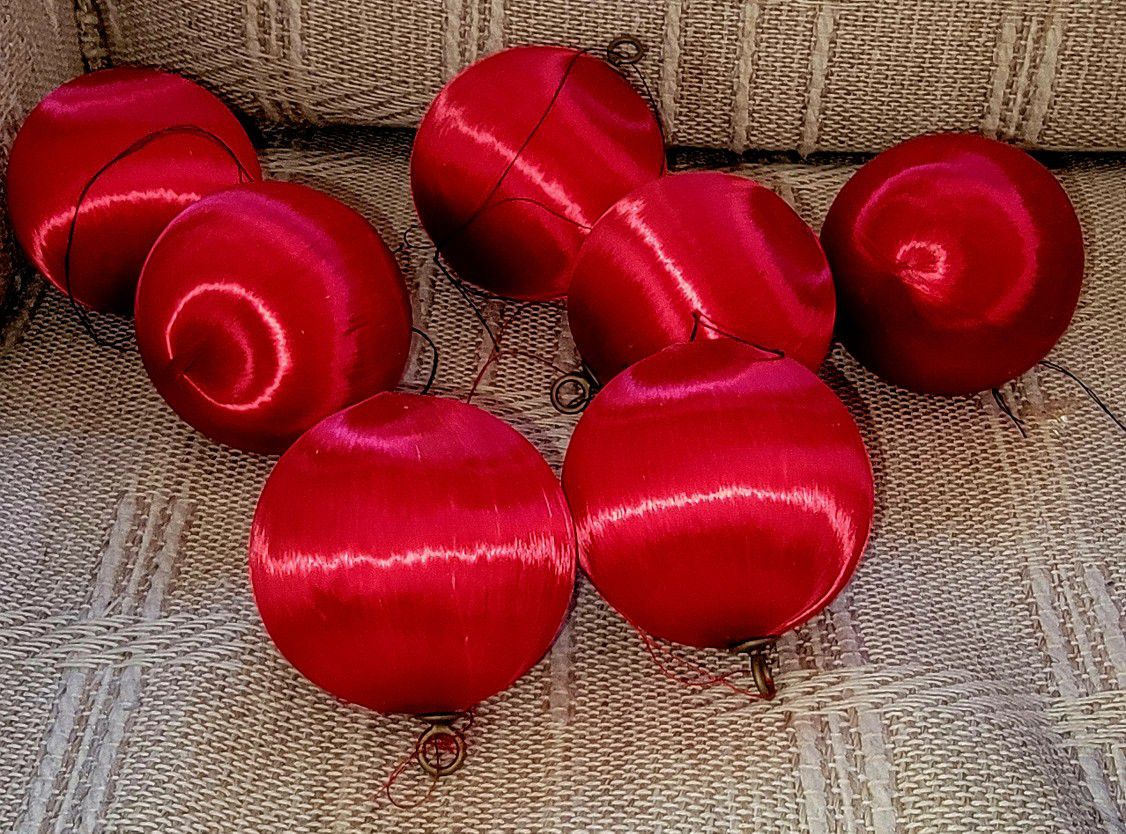 Vintage Red Silk Spun Satin Sheen Christmas Ornaments