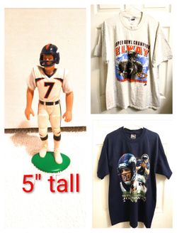 Denver Broncos 🏈 John Elway 🏈 2 T-Shirts + Elway Figure - Large Shirts